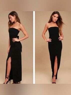 Lulu's Black Strapless Maxi Dress with Front Slit